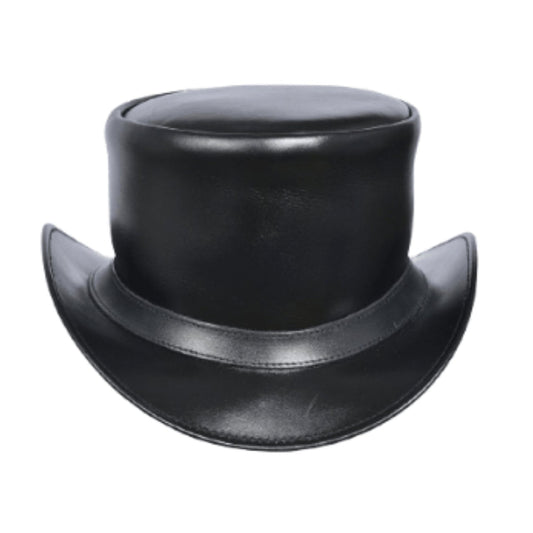 Shiny Top Hat Black Shined Leather Top Hat Shiny Black Top Hat shown from the front, highlighting the crown and brim shape