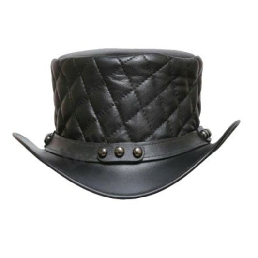 Steampunk Leather Top Hat Leather Steampunk Top Hat Steampunk Style Hats shown from the front, highlighting the crown and brim shape