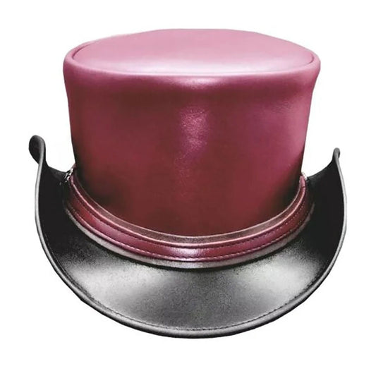 Steampunk Mens Cowhide Black Brownish Purple Contrast Biker Leather Hat