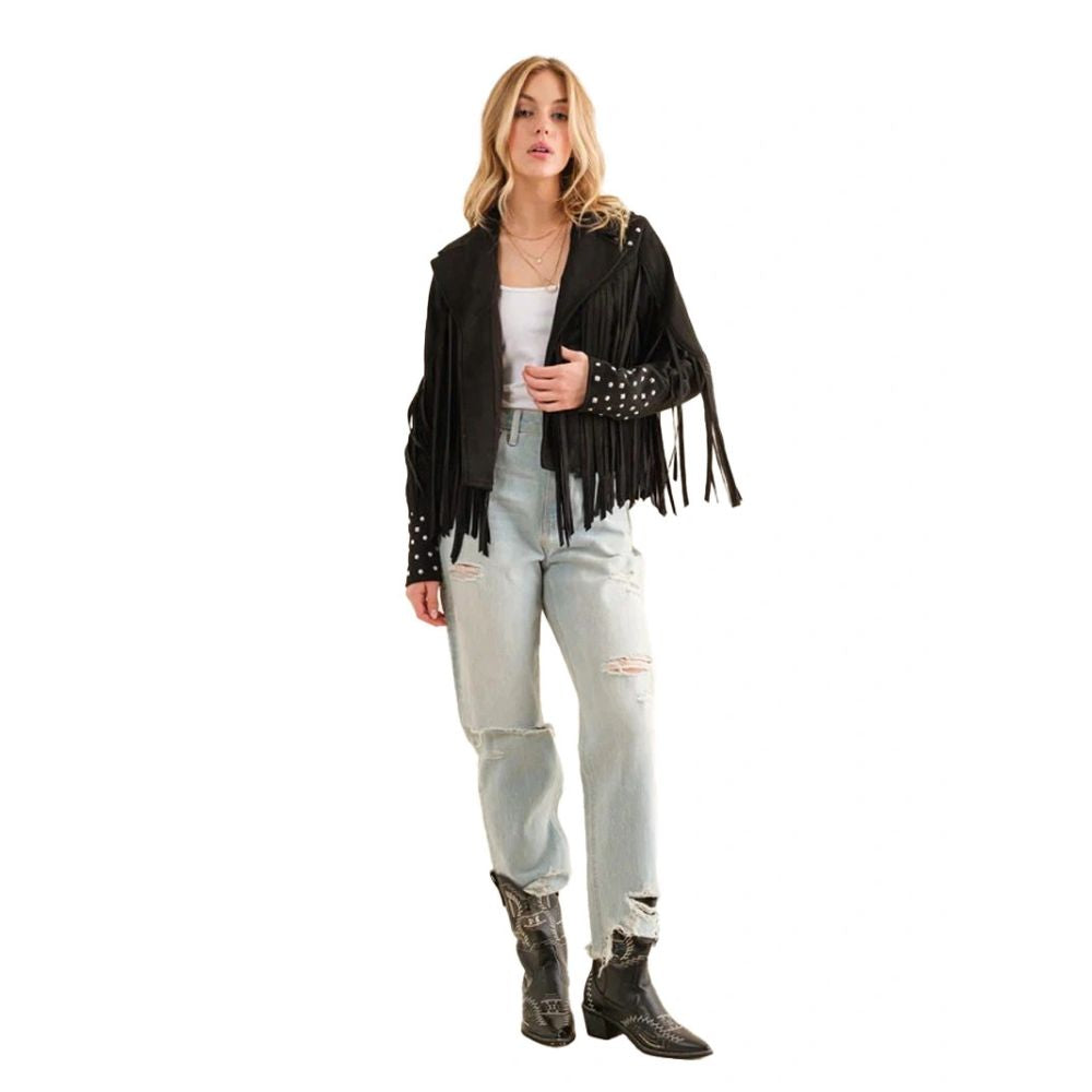 Studded Fringe Open Western Jacket