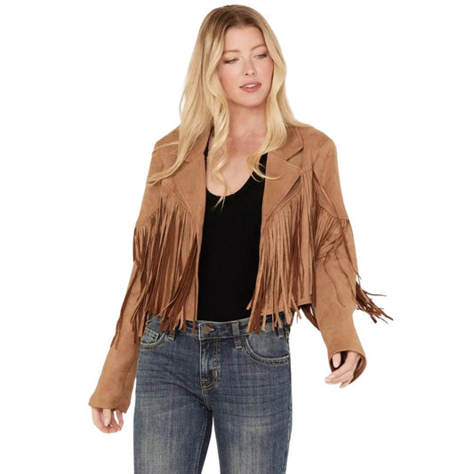 Suede Leather Cropped Fringe Jacket