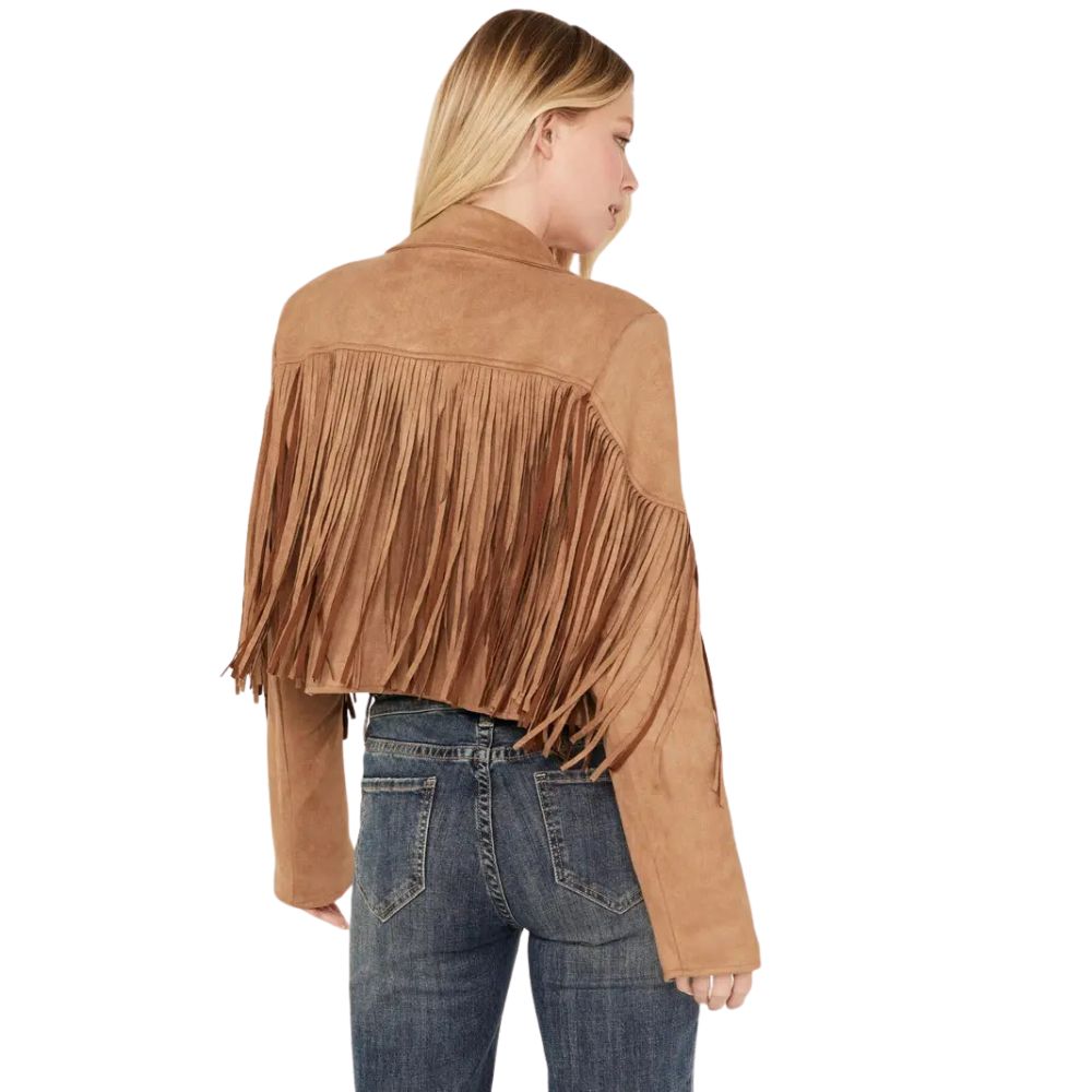Suede Leather Cropped Fringe Jacket