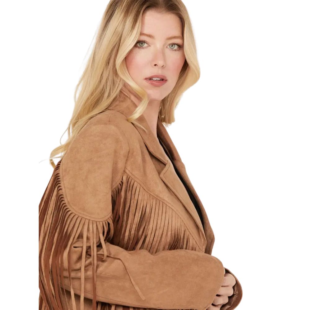 Suede Leather Cropped Fringe Jacket