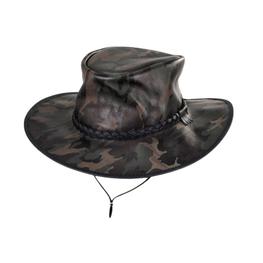 USA Maker Crusher Leather Outback Western Hat shown from the front, highlighting the crown and brim shape