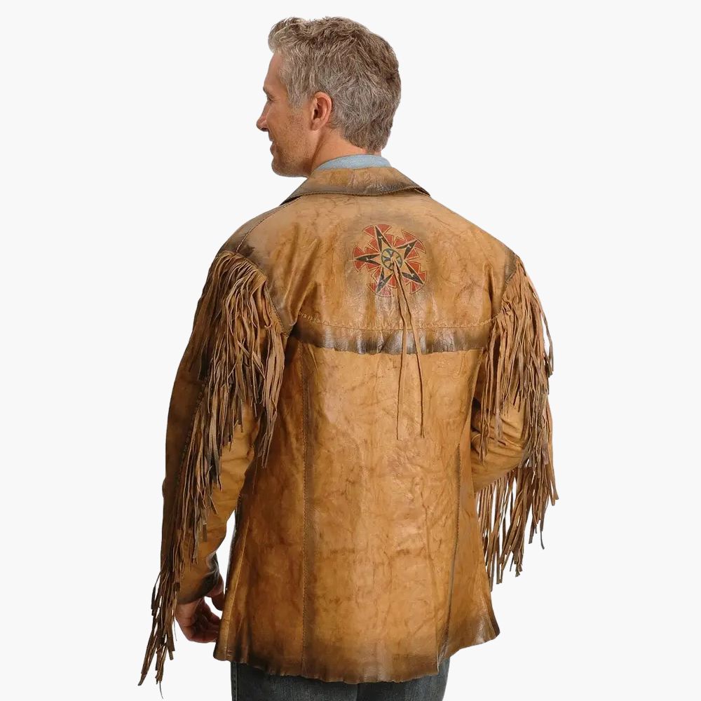 Men Western Suede Fringe Leather Jacket
