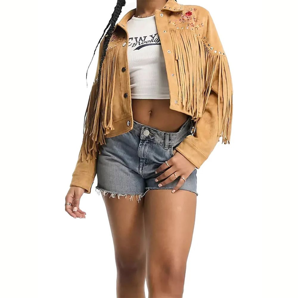 Western Suedette fringe embroidered jacket