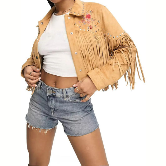 Western Suedette fringe embroidered jacket