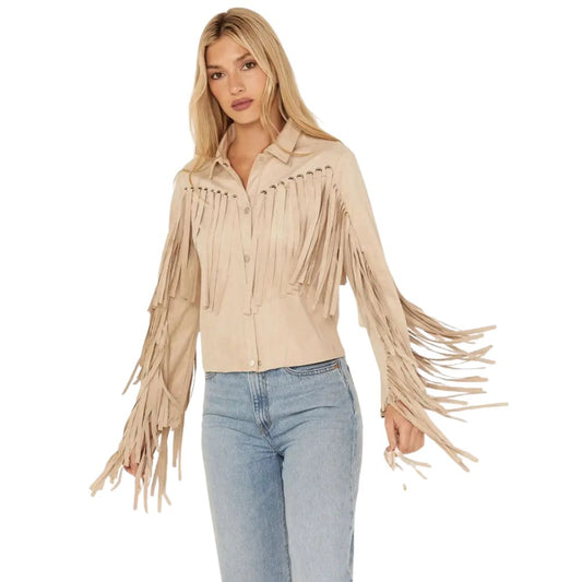 Blue B Women’s Grommet Faux Suede Fringe Jacket