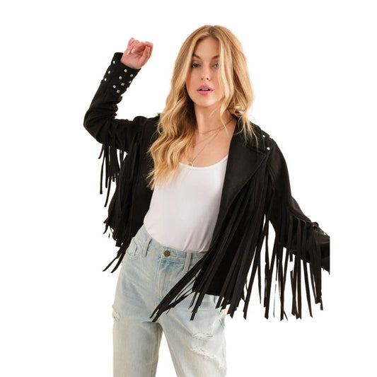 Studded Fringe Open Western Jacket