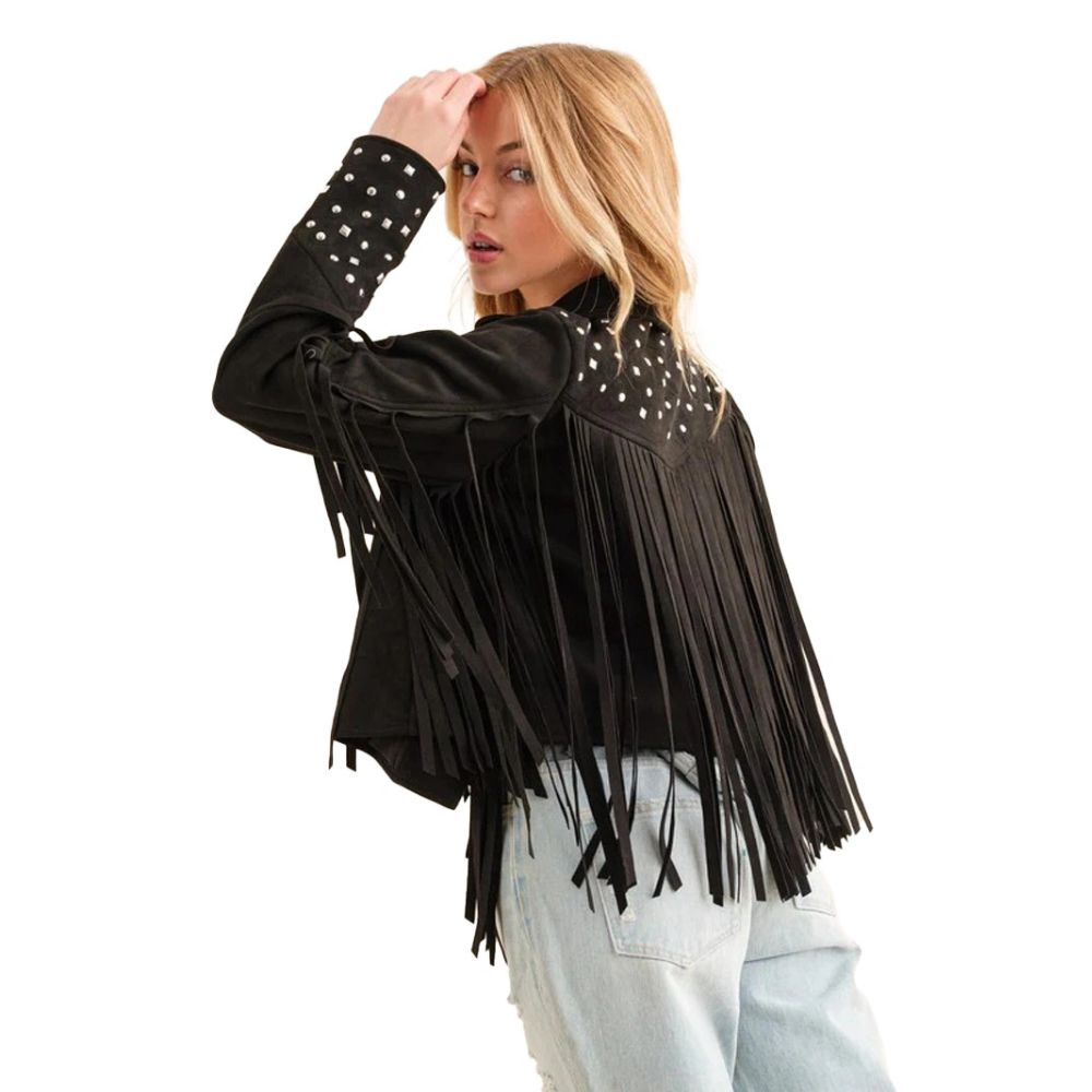 Studded Fringe Open Western Jacket