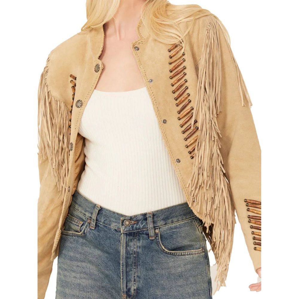 Womens Beaded And Lace Fringe Jacket