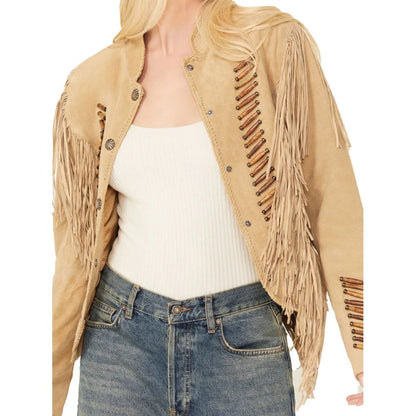 Womens Beaded And Lace Fringe Jacket