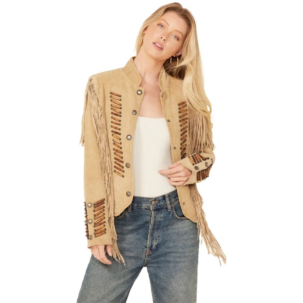 Womens Beaded And Lace Fringe Jacket