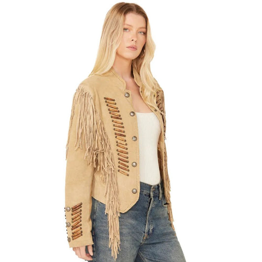 Womens Beaded And Lace Fringe Jacket