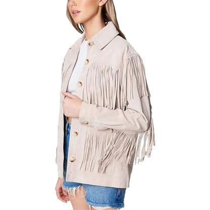 Womens Real Suede Fringe Jacket
