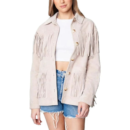 Womens Real Suede Fringe Jacket