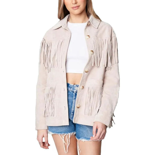 Womens Real Suede Fringe Jacket