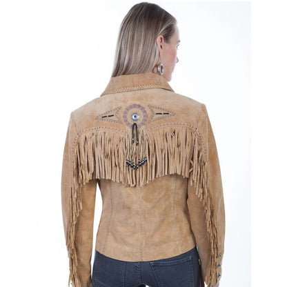 Women Fringe Beaded Suede Jacket