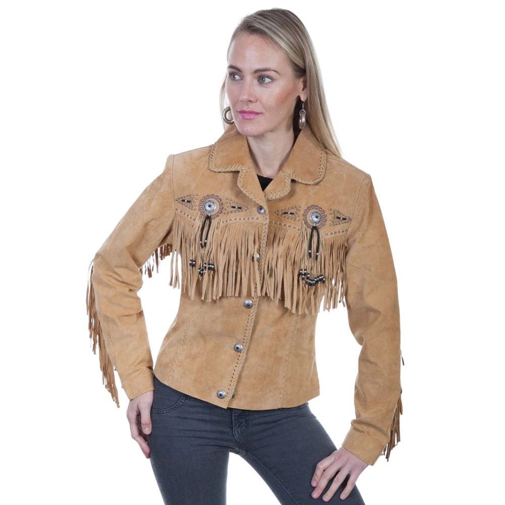 Women Fringe Beaded Suede Jacket