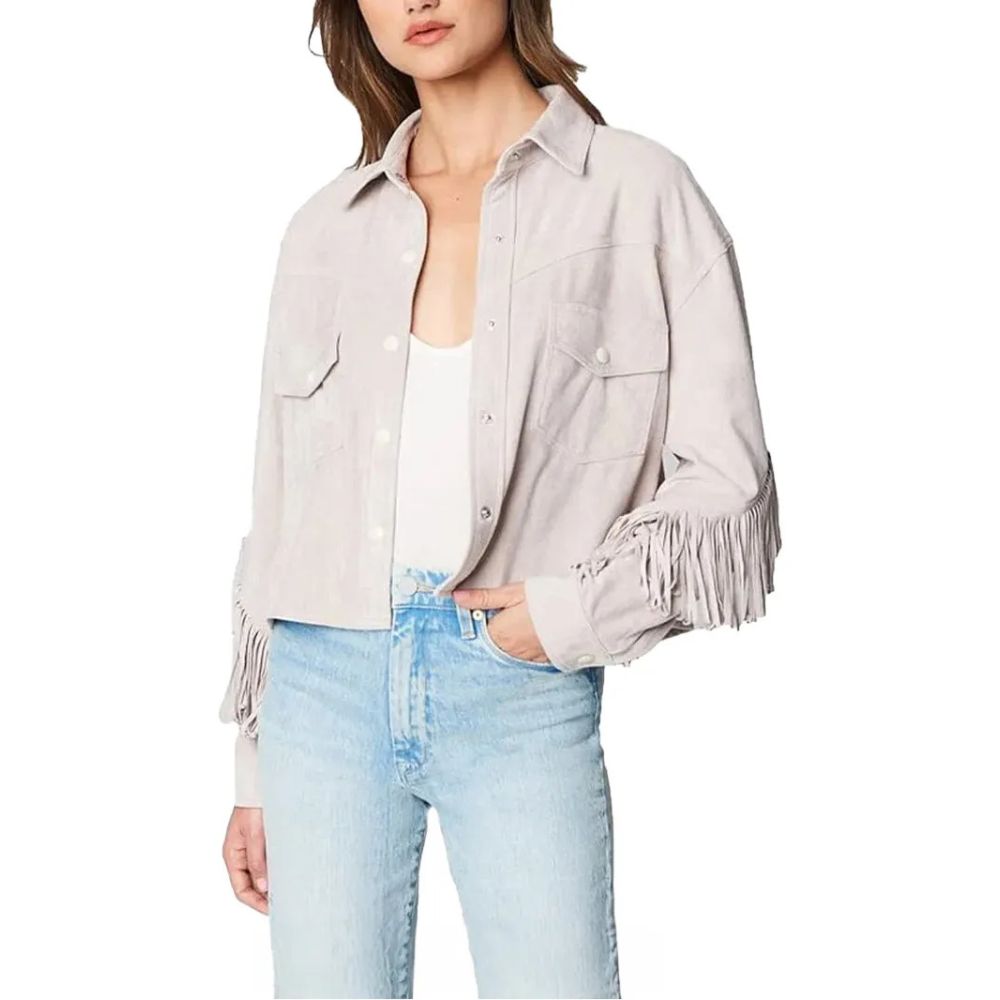 Womens Luxury Clothing Suede Fringe Jacket