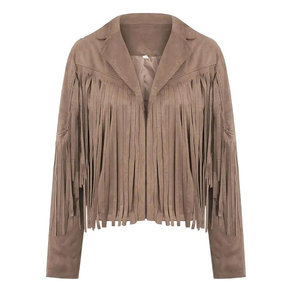 Womens Vintage Cropped Suede Fringe Jacket