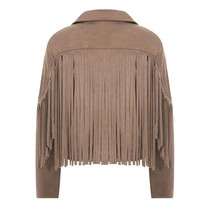 Womens Vintage Cropped Suede Fringe Jacket