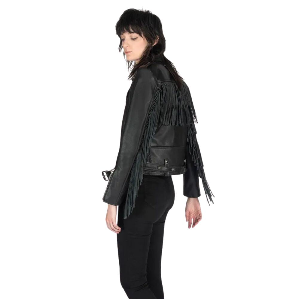 Women Fringe Leather Jacket
