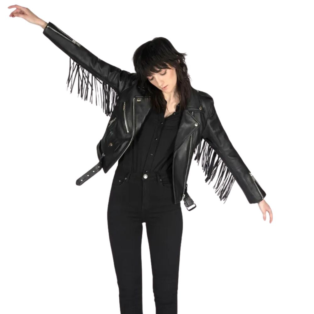 Women Fringe Leather Jacket