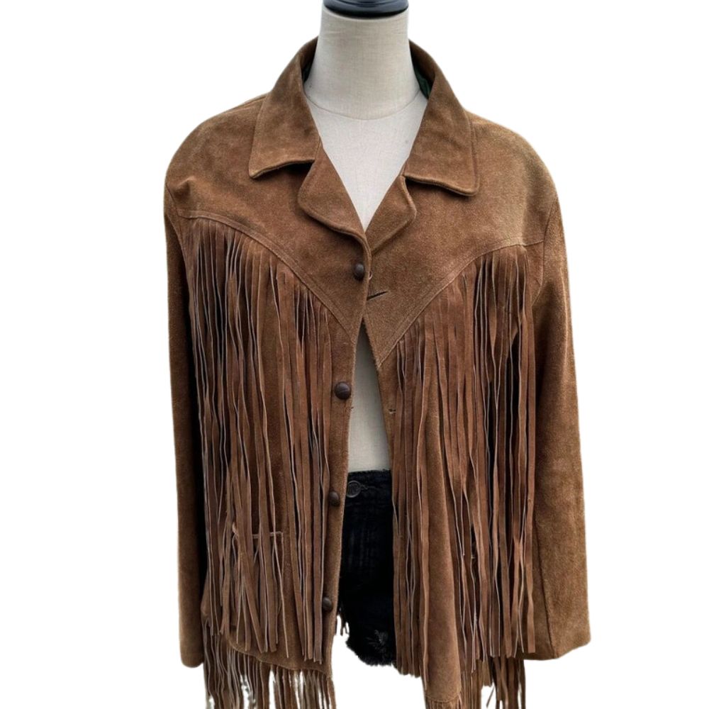 Vintage 70s Honey Brown Suede Fringe Jacket