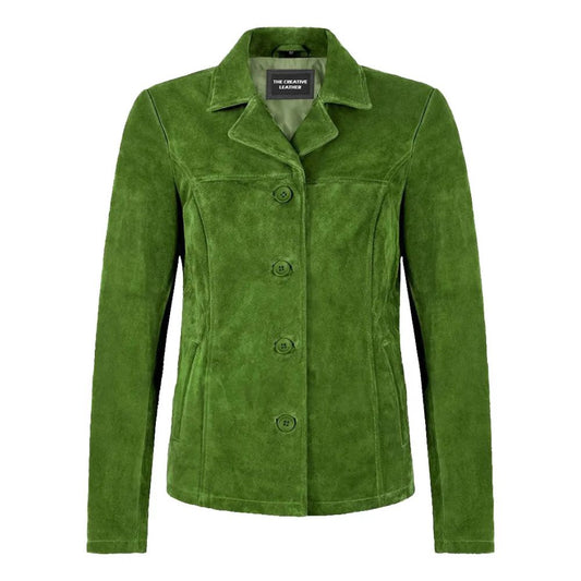 Lime Green Suede Leather Classic Blazer Button Jacket for Women