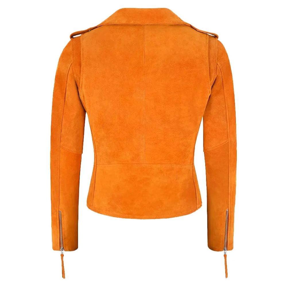 Brando Tangerine Suede Leather Jacket For Women