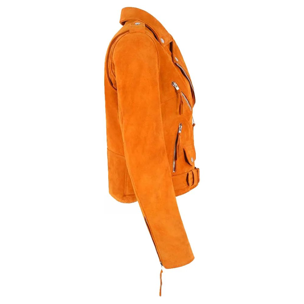 Brando Tangerine Suede Leather Jacket For Women