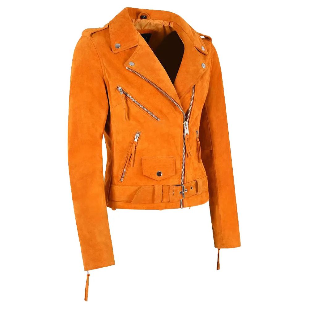 Brando Tangerine Suede Leather Jacket For Women