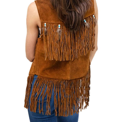 Women Leather Fringe Vest