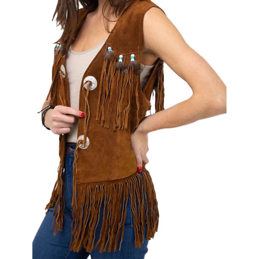 Women Leather Fringe Vest