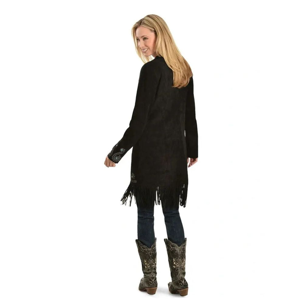 Scully Women’s Embroidered Fringe Long Suede Leather Jacket