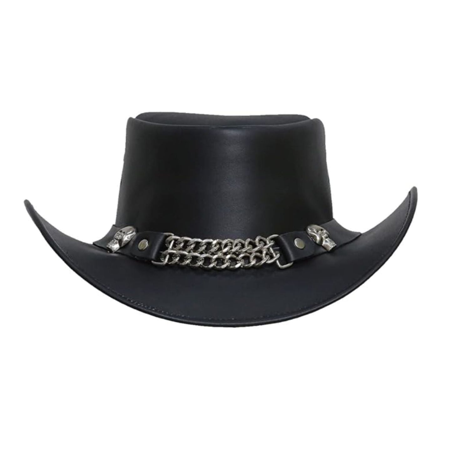 Cowboy Western Cow Hide Top Grain Leather Handcrafted Skull Top Hat side view