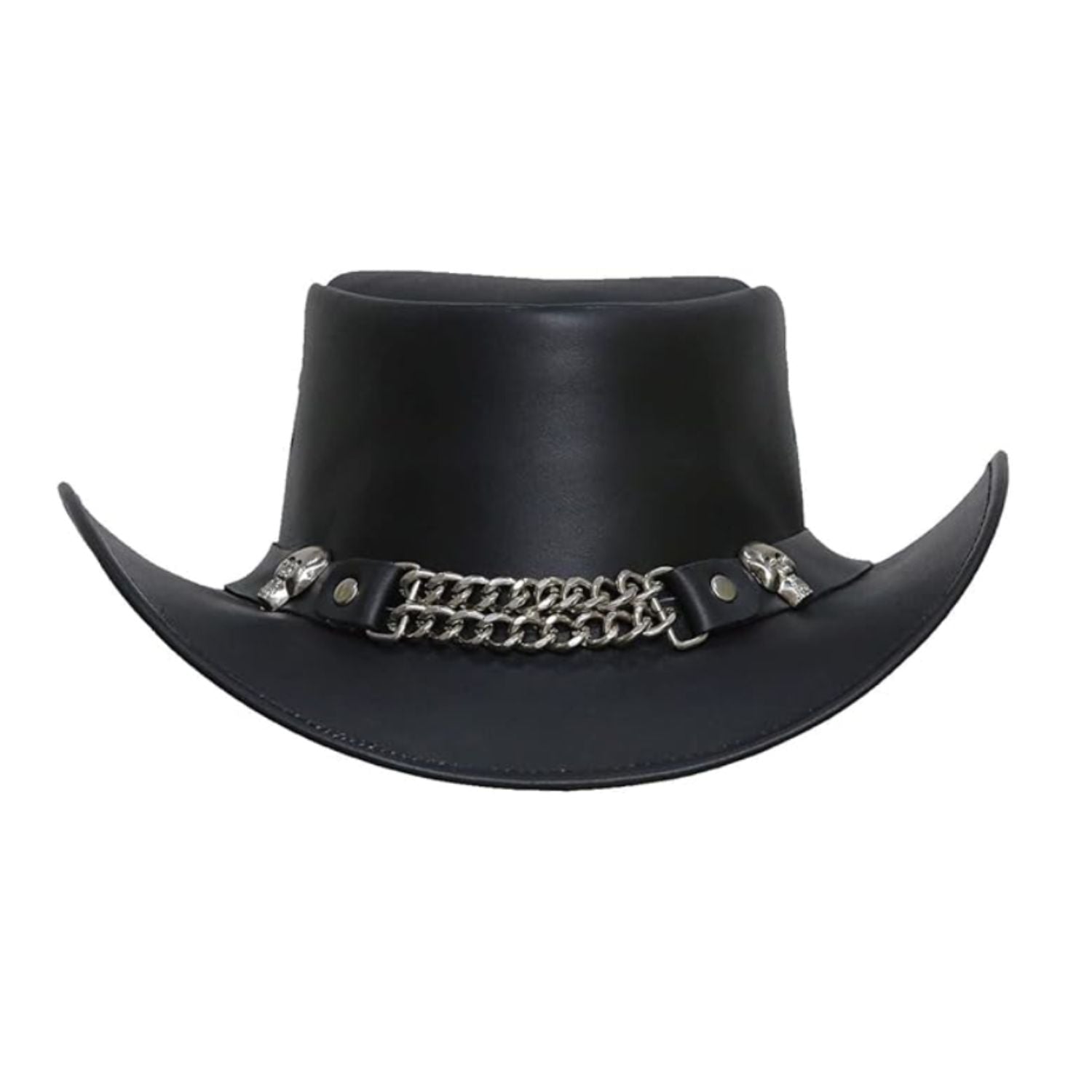 Cowboy Western Cow Hide Top Grain Leather Handcrafted Skull Top Hat side view