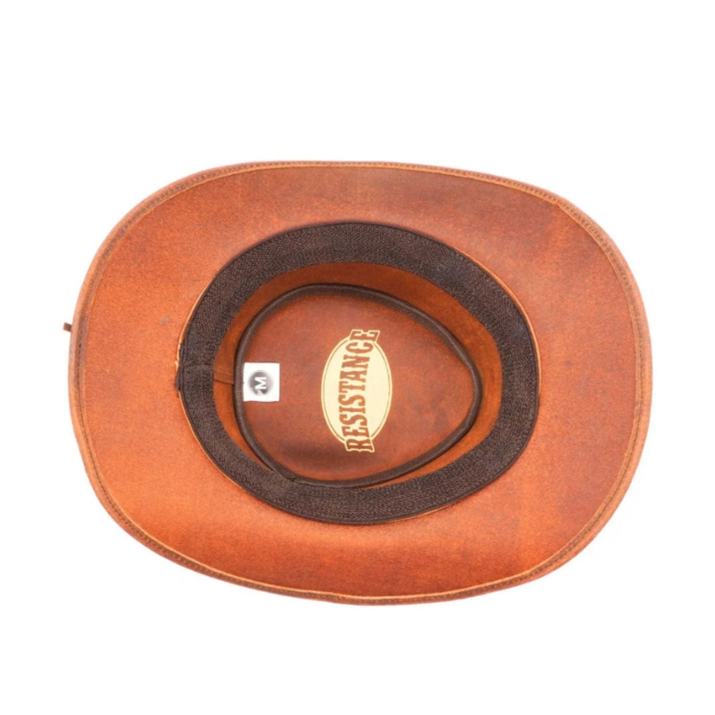 RESISTANCE Premium Full Grain Australian Style Leather Cowboy Hat close-up detail