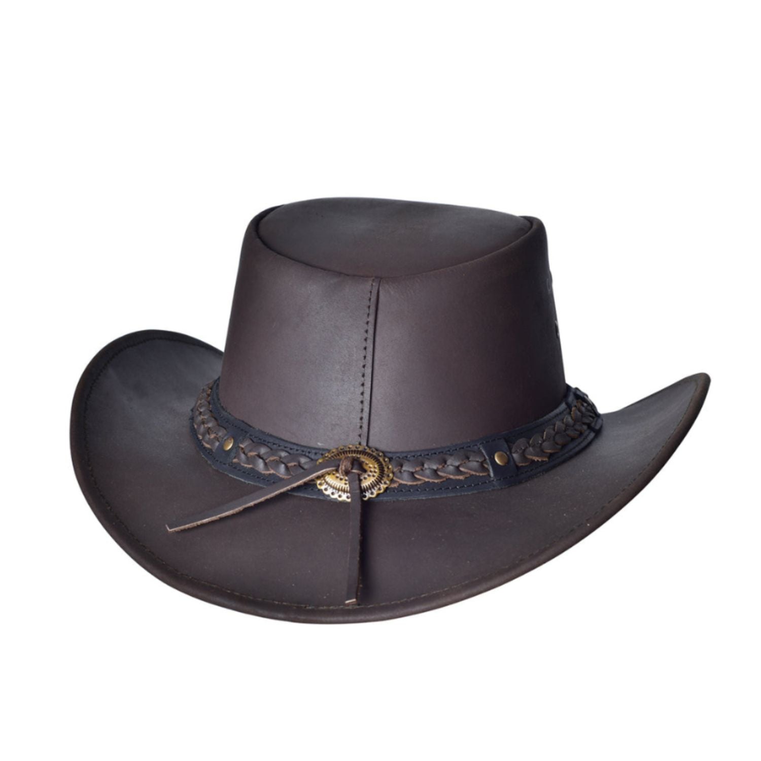 Hilason Premium Cowhide Leather Cowboy Hat Chocolate Brown front view