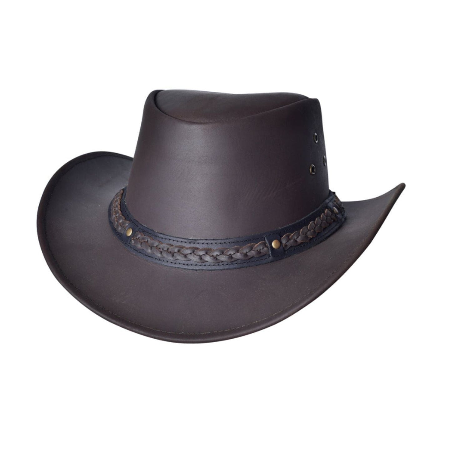 Hilason Premium Cowhide Leather Cowboy Hat Chocolate Brown side view