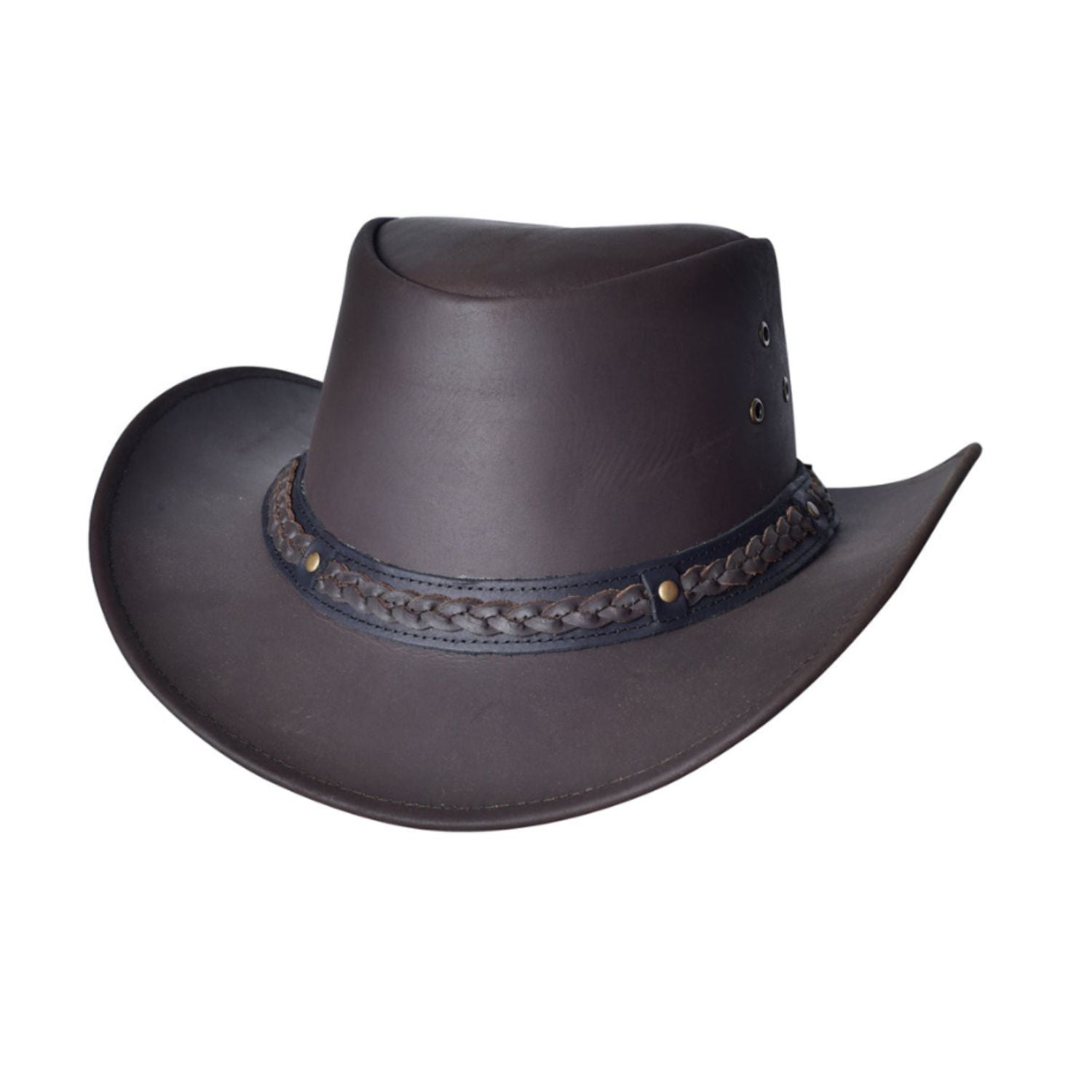 Hilason Premium Cowhide Leather Cowboy Hat Chocolate Brown side view