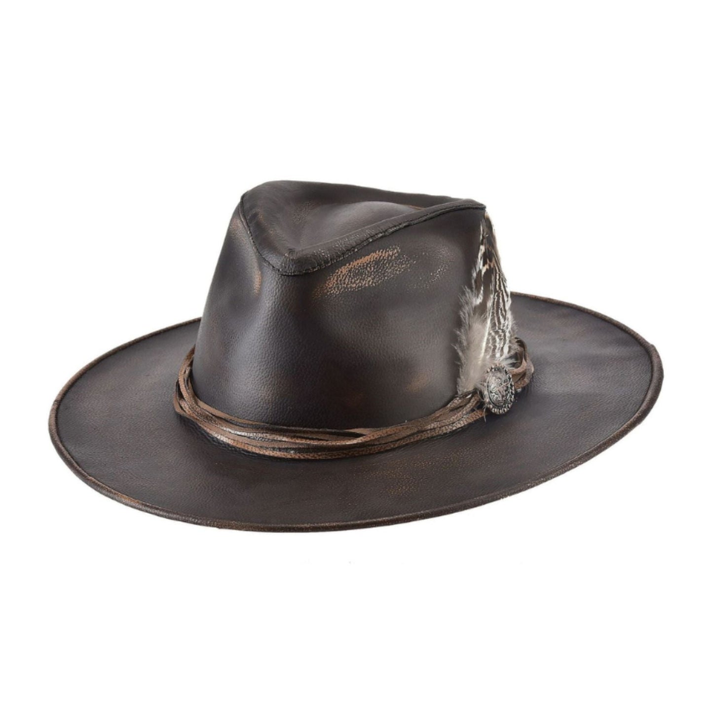 Bullhide Chocolate Distressed One-Off Leather Western Outback Hat front view