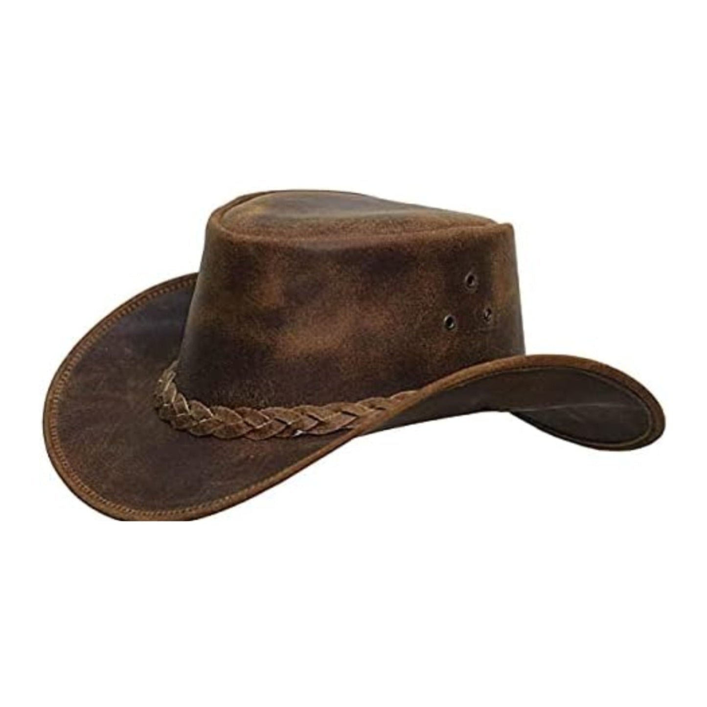 Cowboy Western Cow Hide Genuine Leather Handcrafted Top Hat side view