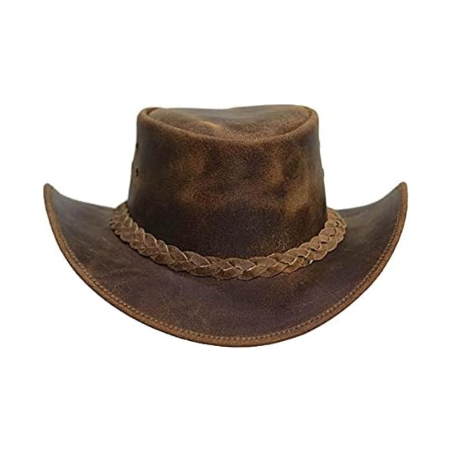 Cowboy Western Cow Hide Genuine Leather Handcrafted Top Hat front view