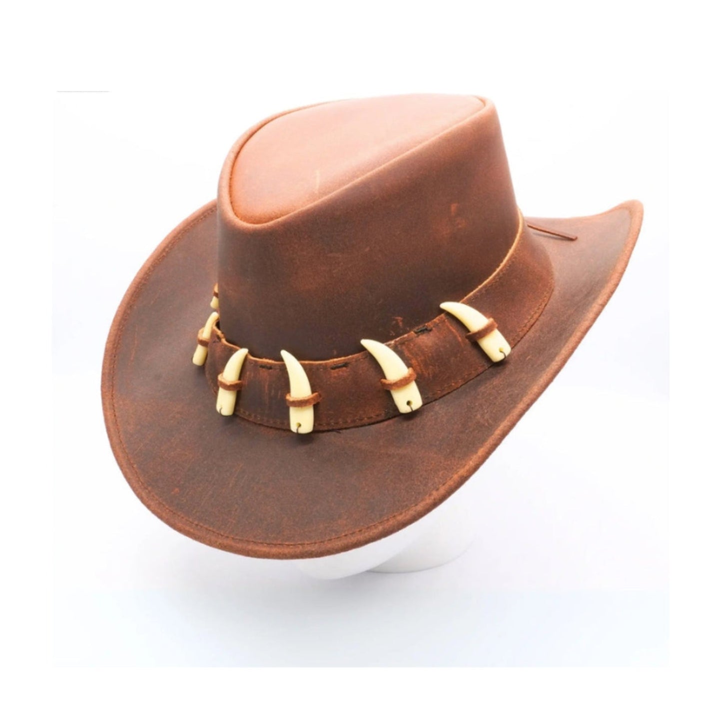 RESISTANCE Australian Leather Hat with Crocodile Band Teeth - Dundee Style front view
