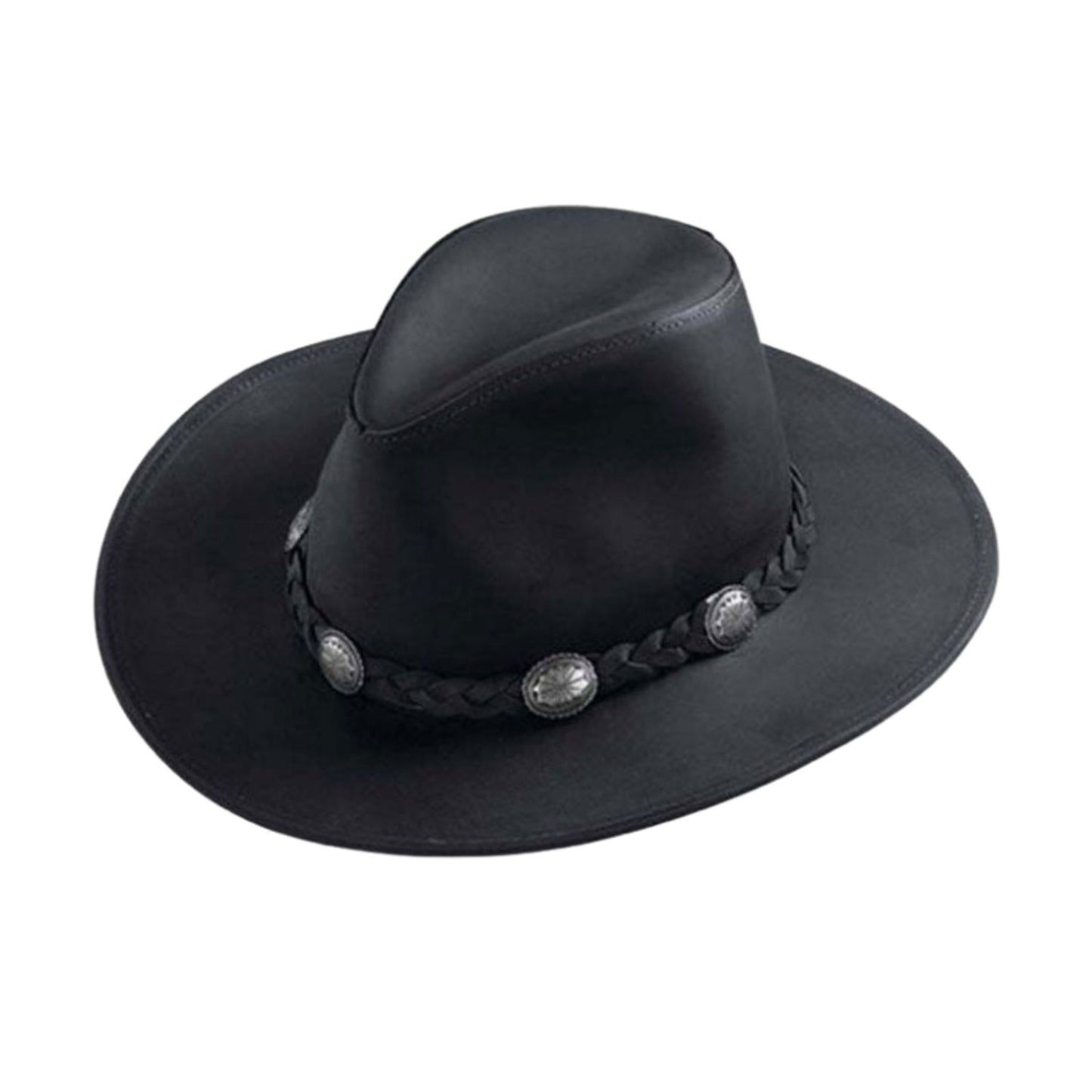Women Dude Conch Leather Outback Black Hat front view