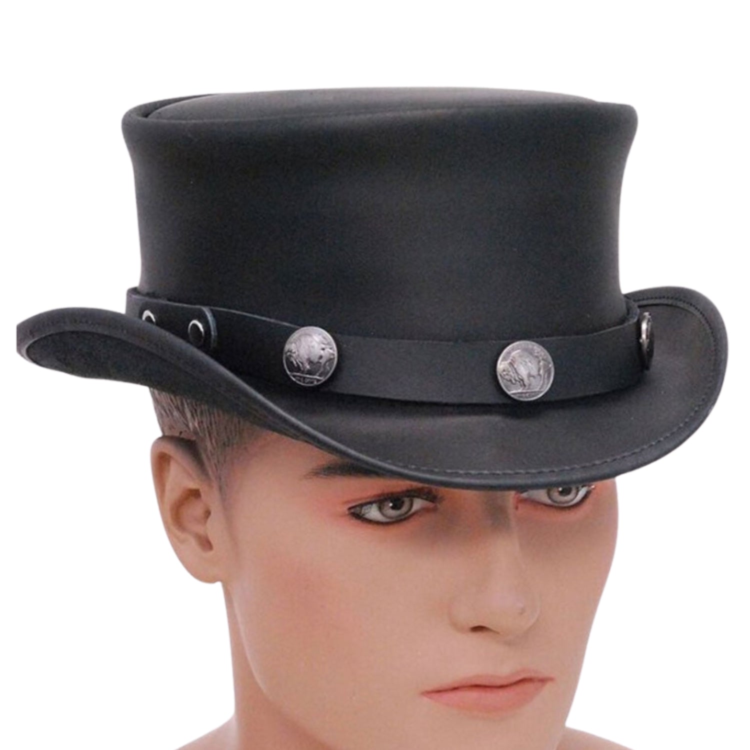 Australia Steampunk Leather Top Hat With Buffalo Nickels Color front view