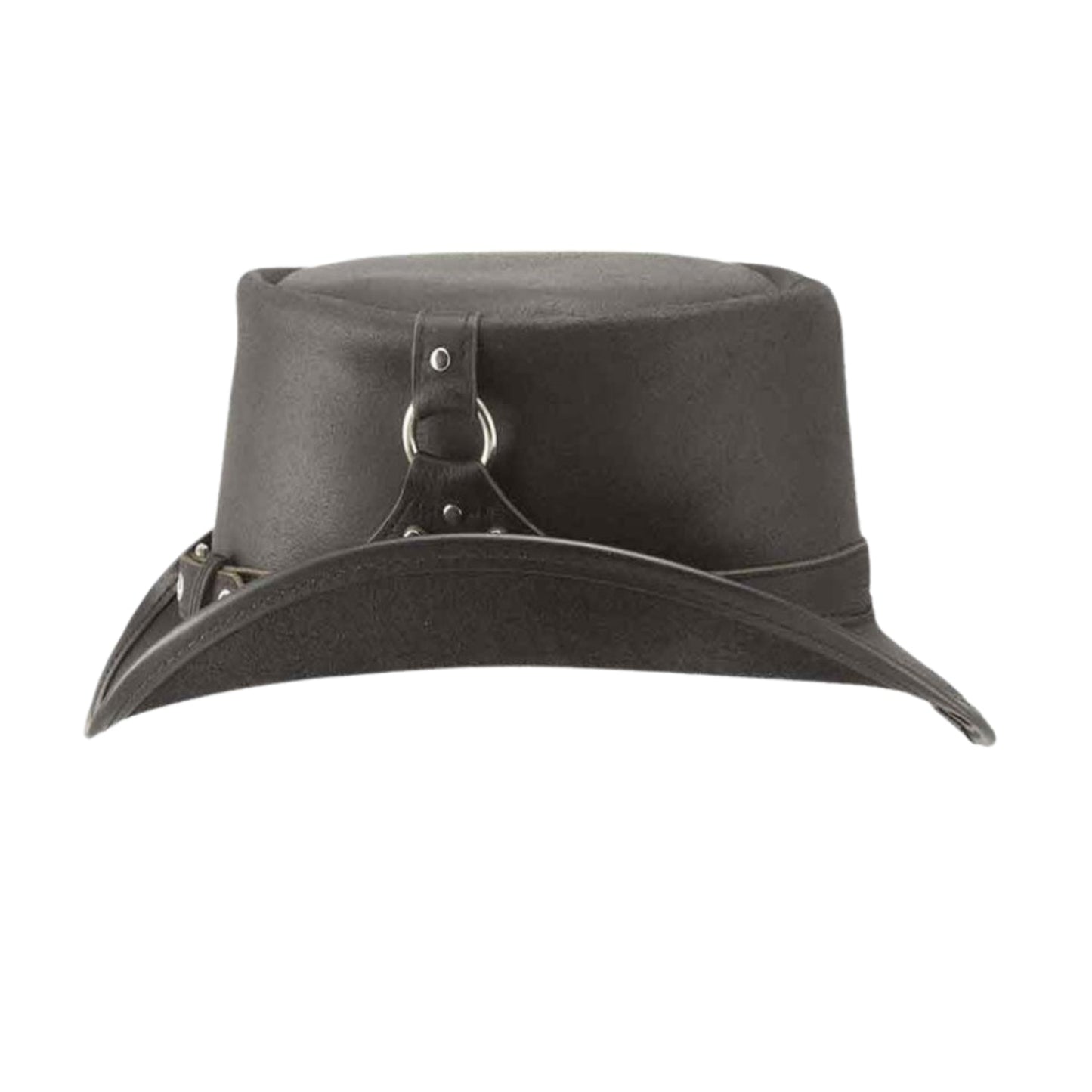 The Suspended Steampunk Leather Top Hat side view