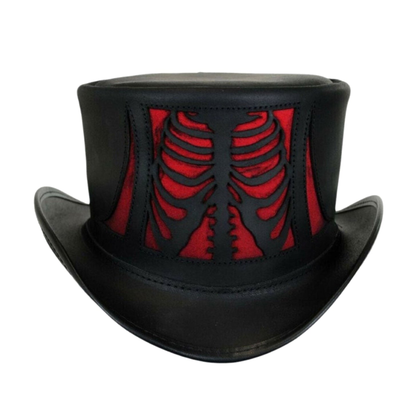Scary Skull Style Black And Red Contrass Top Hat side view